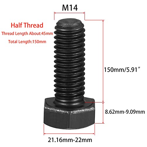 Image of M14-2 x 150mm Carbon Steel Grade 8.8 External Hex Head Screw Bolts Metric Thread Hexagon Bolts Fastener for Hardware Furniture Machinery Black 2pcs