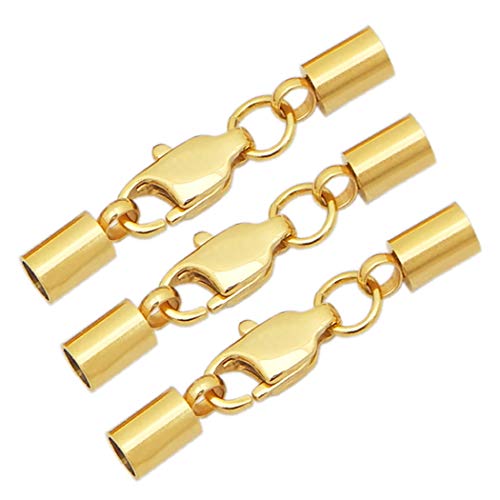 10 Pcs Lobster Clasp, Stainless Steel Jewelry Clasps Leather Cord End Cap Integral Claw Clasp for Jewelry Making (Gold Plated, Fit 2mm Cord)