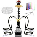 22' Premium 4-Hose Hookah Set - Complete Kit with Glass Base, 20 Tips, 50 Pre-Punched Foils | for Social Gatherings & Home Use (Black1)