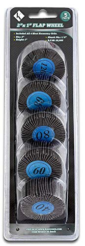 Katzco 5 Pieces 2 X 1 Inch Flap Wheels Set – 4 Different Sanding Sizes – 1/4 Shank Fits All Drills - 40 60 80 and 120 Grits - Thumbnail 5