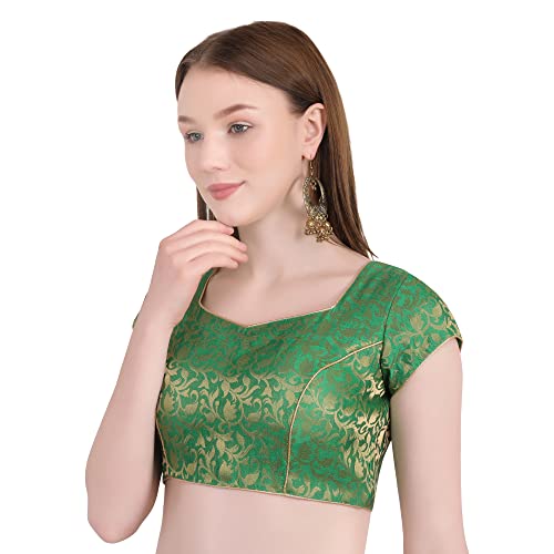 Image of Women's Short Sleeve Brocade (Chanderi) Readymade Stitched Saree Blouse Ready to Wear Half Sleeves Ladies Blouse