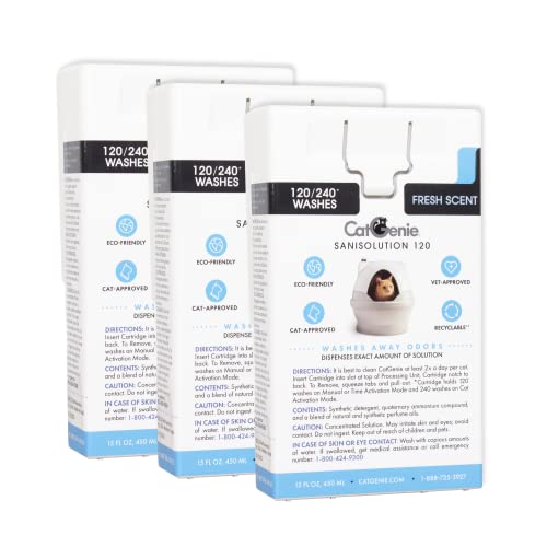 CatGenie SaniSolution Cartridge Fresh Scent (3-Pack) Self Cleaning Litter Box Refill Up to 720 Wash Cycles Total Compatible with CatGenie A.I.