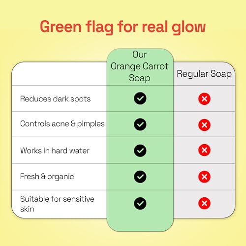 Image of Soulflower Brightening Orange Carrot Soap for Glowing Skin | Deep Cleansing Handmade Bathing Bar For Hard Water with Ginger & Vitamin E | Helps Revive Dull Skin & Refreshes Skin | All Skin Types|100g