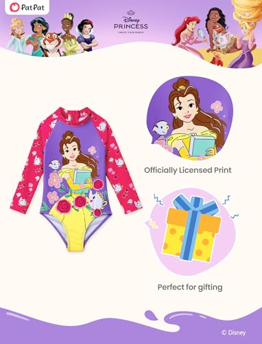 Image of Disney Frozen Stitch Princess Minnie Mouse Girls Swimsuit Long Sleeve Rashguard UPF 50 One Piece Bathing Suit Size 3M-13Y