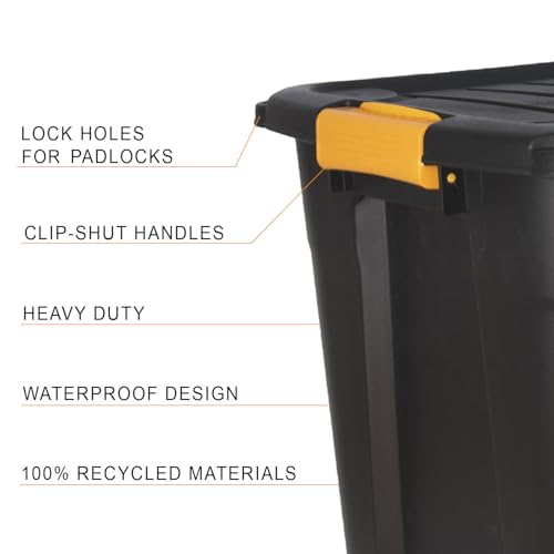 DANIEL JAMES Housewares Heavy Duty Storage Box with Lid - Large Plastic Stackable Storage Boxes with Clip Handles - Lockable BPA Free Indoor Outdoor Garage Storage Trunk Box - 3 Pack, Black, 42l 3 DANIEL JAMES Housewares Heavy Duty Storage Box with Lid - Large Plastic Stackable Storage Boxes with Clip Handles - Lockable BPA Free Indoor Outdoor Garage Storage Trunk Box - 3 Pack, Black, 42l - Image 3