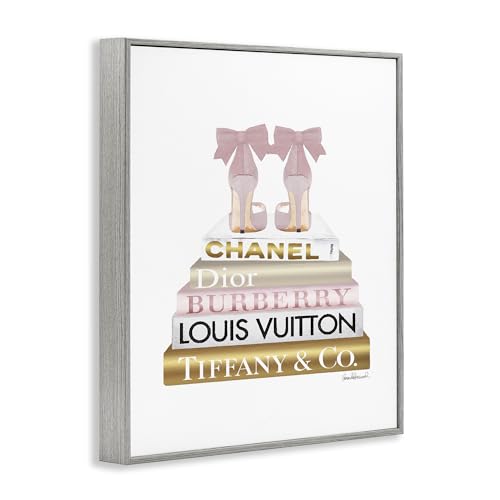 Image of Glam Heels Bookstack Fashion, 24 x 30 Inch Framed Giclee Print | Stupell Industries . By Amanda Greenwood . Ready to hang . Chic gift for fashion lovers . Made in USA