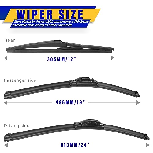 Image of 3 wipers Replacement for 2009-2018 2019 2020 Dodge Journey, Windshield Wiper Blades Original Equipment Replacement - 24 inch /19 inch /12 inch (Set of 3) U /J HOOK