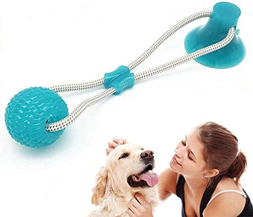 Pet Rubber Ball Toy with Suction Cup - Dog Chew Bite Rope Toy - Dog Interactive Chewing Biting Toys - Dental Care Teeth Cleaning Tools for Dogs Puppy Cats