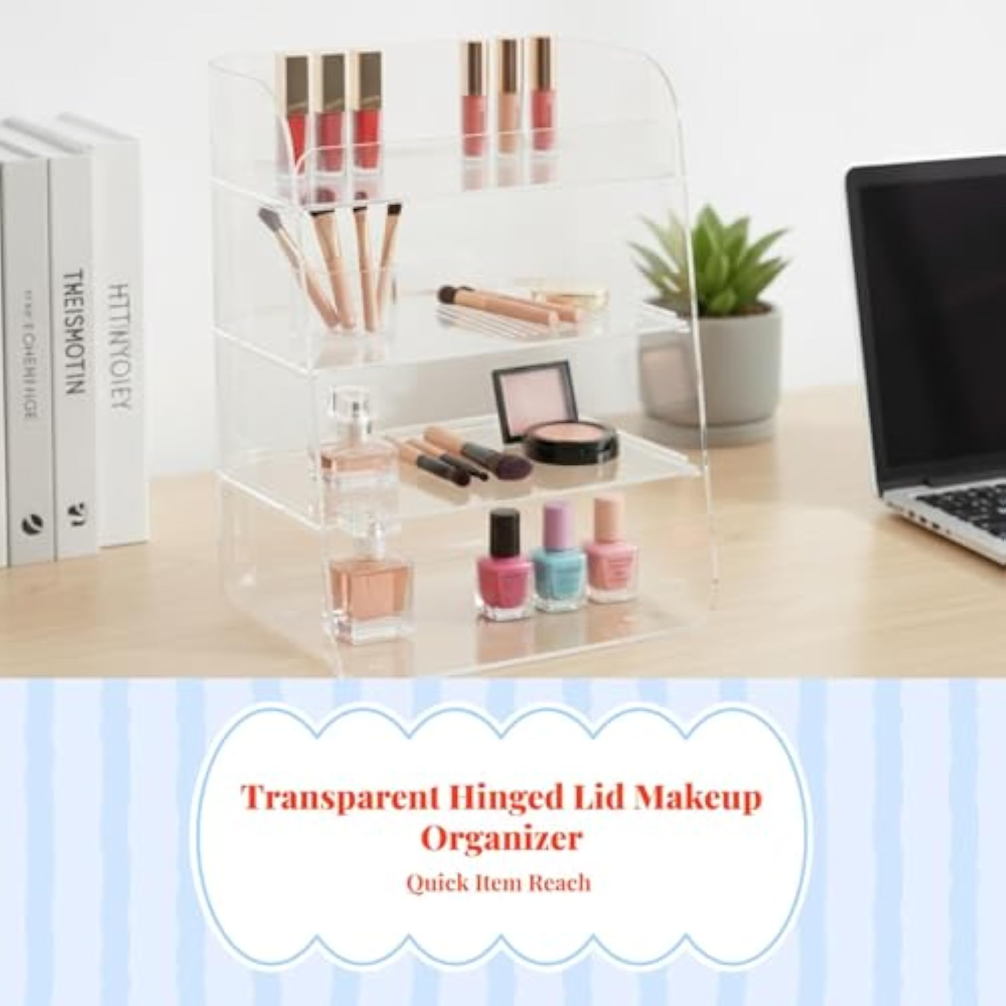Makeup Organizer, Transparent Lid, Large Capacity