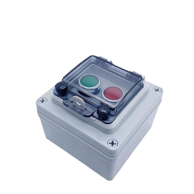 Interruptor pulsador con caja de protección IP67, dos posiciones, M22, rojo/verde, control distribución, operación, 10 A