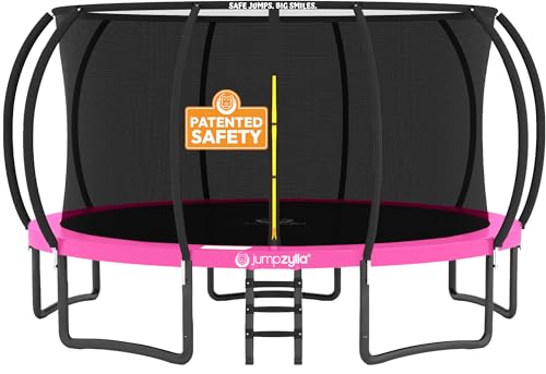 Image of JUMPZYLLA Trampoline Outdoor 8FT 10FT 12FT 14FT 15FT 16FT with Enclosure and Ladder, ASTM Approved Recreational Trampoline for Kids and Adults, Anti-Rust Coated Frame