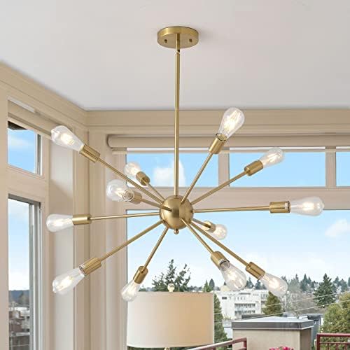 Trendy Sputnik Chandeliers 12-Lights, Semi Flush Mount Ceiling Mild Fixture Adjustable Top Industrial Classic Pendant Lighting for Kitchen Dwelling Room Eating Bed room Hall (Gold-12 Lights)