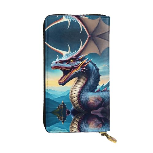 Portefeuille de voyage en cuir long porte-cartes de crédit imprimé dragon rugissant