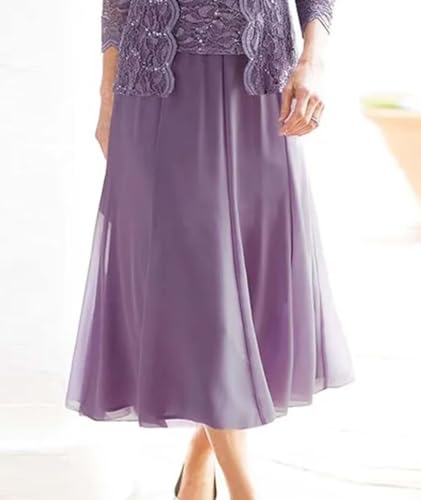 2 Pieces Mother of The Bride Dresses for Wedding Laces Chiffon Tea Length Formal Evening Dresses with Jackets4