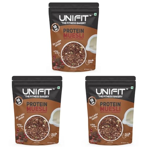 Image of UNIFIT Protein Muesli | 375g of Delicious Nutrition! | High-Protein & Fiber with Fruits, Nuts, Seeds & Dark Chocolate | Healthy Breakfast Cereal with Oats & Crunchy Goodness | (Pack of 3)