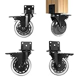 Hirate 3 inch L-Shaped Plate Casters Upgraded Version to Prevent Fluff, 4 Pack Side Mount Lockable Furniture Caster Wheels Mute Rolling for Table, Cabinet