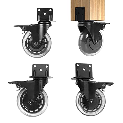Hirate 3 inch L-Shaped Plate Casters Upgraded Version to Prevent Fluff, 4 Pack Side Mount Lockable Furniture Caster Wheels Mute Rolling for Table, Cabinet