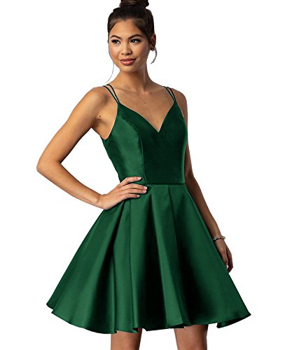 emerald green satin homecoming dress