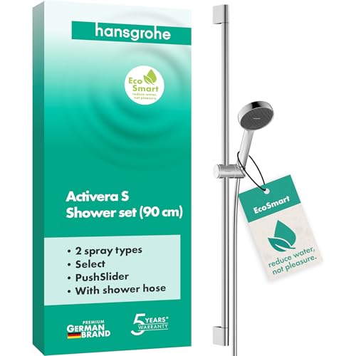 hansgrohe Activera 28046000 Select S Ensemble de douche à économie d'eau avec pommeau de douche EcoSmart 2 types de jet 1,60 m et barre de douche 0,90 m Chromé