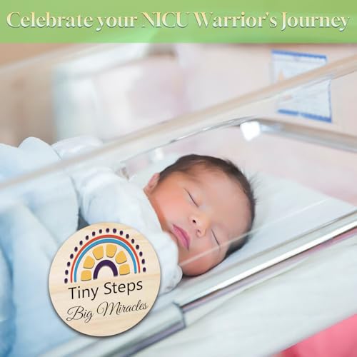 Image of NICU Milestone Cards Sign - Reversible Hospital to Home Journal Gift | 14 Designs Rainbow NICU Milestones Wooden Photo Props for Preemies, Celebrate NICU Baby's Special Milestone Moments