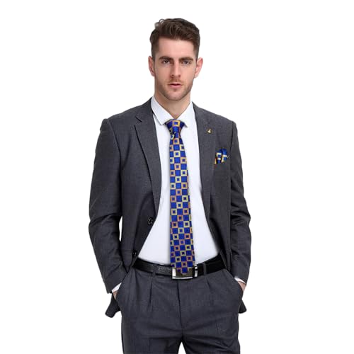 Image of Dubulle Mens Paisley Floral Silk Tie for Men Striped Necktie and Pocket Square Cufflinks Set Wedding Business