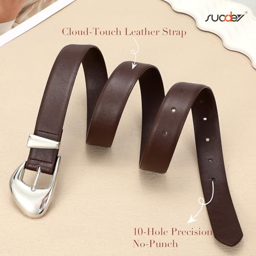 SUOSDEY Fashion Womens Leather Belt,Soft Leather Waist Belt with Silver Buckle for Ladies Jeans Pants Dresses,width 1.1"3