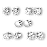 fKiZanthene - Pendientes para hombre, 5 pares redondos y cuadrados, diseño de plata