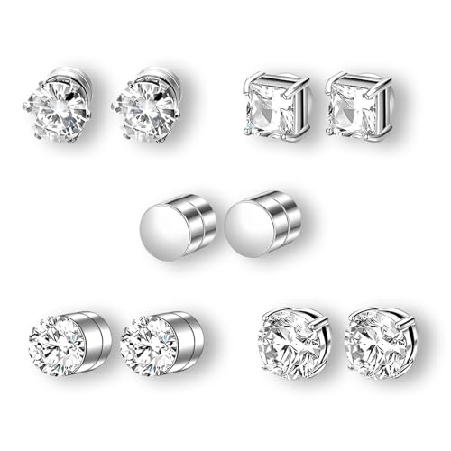 fKiZanthene Boucles D’oreilles Homme 5 Paires Rondes Et Carrées Fausse Boucle D’oreille Argent Bijoux Homme Pour Sorties Et Quotidien