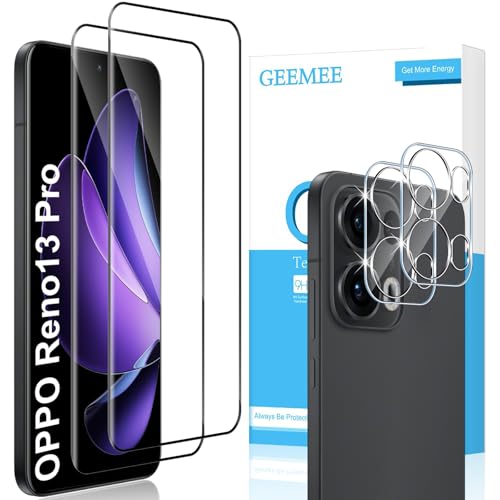 GEEMEE 2+2 Piezas Protector de Pantalla para OPPO Reno 13 Pro 5G y Protector de Lente de Cámara, 9H Dureza HD Cristal Templado Anti-Arañazos Sin Burbujas Vidrio Templado Protectora