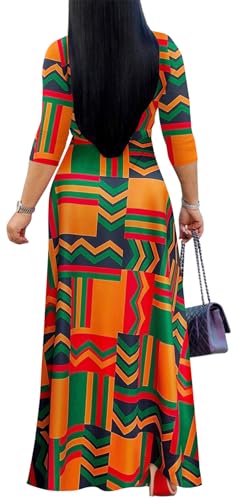 Image of Women's Floral Maxi Dress Summer Casual V-Neck 3 /4 Sleeve Long Bohemian Print Evening Party Dress