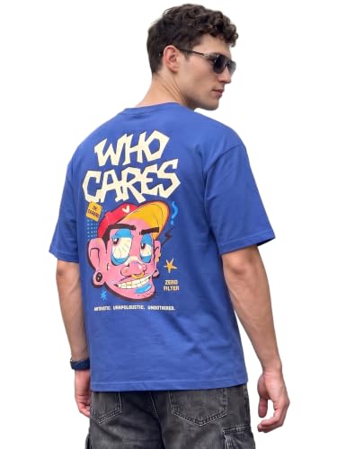 Image of Veirdo Men Bold Front & Back Printed Oversized Fit T-Shirt for Men, Cotton Fabric, Drop-Shoulder Streetwear Casual Graphic Tee, Stylish & Comfortable (OS VD UNTM BRN S)