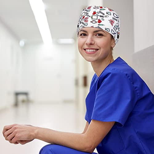 Image of Unittype 4 Pcs Nurse Caps for Women Nursing Working Caps with Button and Sweatband Adjustable Elastic Scrub Hats for Dentist