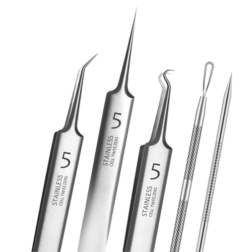 5 pinzas para eliminar puntos negros, kit de herramientas de precisión para acné, comedones, espinillas, extractores de espinillas para nariz, cara, piel, herramienta extractora de imperfecciones