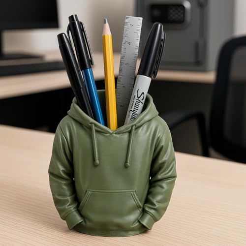 TRI THIS Décor Mini Clothing Pen Holder, Eco-PLA Material, Water-Resistant, Scratch-Resistant, Lightweight Desktop Organizer, T-Shirt, Hoodie, Button-Up Variants (Everyday Hoodie - army green)