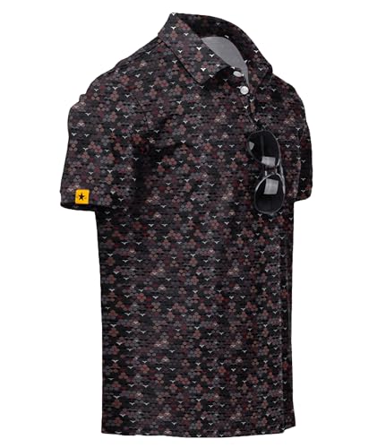 Image of ZITY Mens Golf Polo Shirts Short Sleeve UPF 50+ Performance Moisture Wicking Print Pattern Casual Collared Golf Shirt for Men