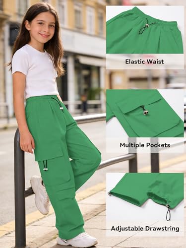 Image of SANGTREE Girls Parachute Pants Loose Lightweight Drawstring Waist Hip Hop Cargo Pants,6-16 Years
