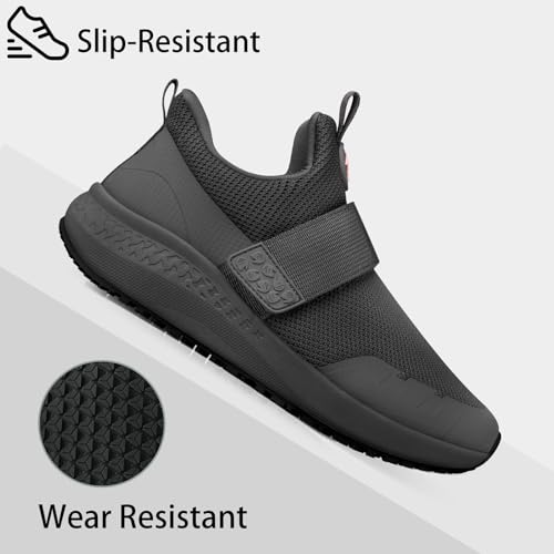 Image of Non Slip Work Shoes for Men Slip on Waterproof Kitchen Chef Restaurant Walking Sneakers Comfortable Food Service Working Footwear Leather Nursing Shoe