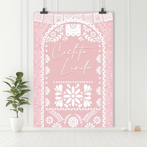 MEHOFOND Customize Vertical Backdrop Pink Personalized Background for Cielito Lindo Baby Shower Mexican Talavera Wedding Birthday Bridal Shower Mexican Themed Banner Photo Party Supplies 5x7ft