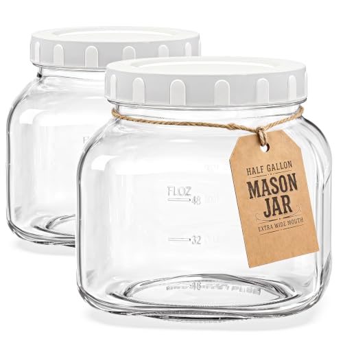 Image of 0.6Gal Airtight Glass Jar with Lid, Wide Mouth Mason Jar for Storage, 2 Pcs