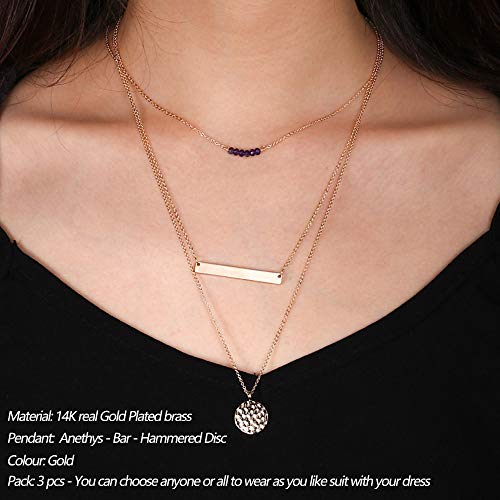 Turandoss Choker Necklaces For Women Amethyst Bar Hammered Disc Necklace Handmade Jewelry 14K Gold Layered Necklace Simple Layered Chokers For Women thumb #1