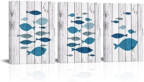 FEIFANMEI Blue Tropical Fish Canvas Wall Art Abstract Sea life Picture Coastal Painting Modern Ocean Theme Wall Decor for Home Wall Decoration Framed Ready to Hang Size 12"x16"x3