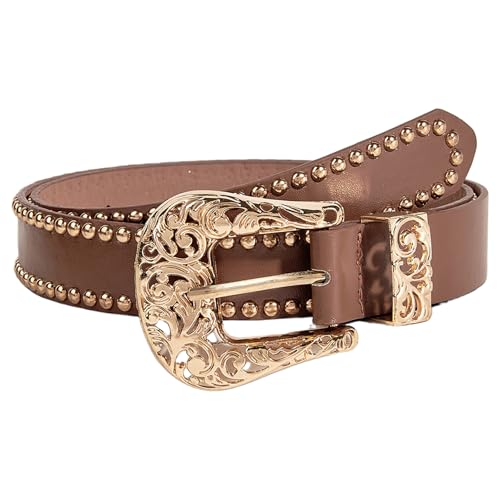 Western Fashion Cowgirl Cowboy Belts, Punk Rock Studded Waist Belt with Buckle, Decorative Faux Leather Waistband