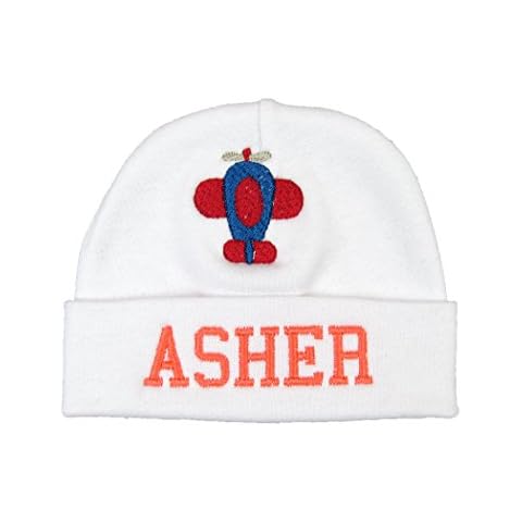 Ava's Miracles Personalized Baby hat for a Baby Girl or Baby boy with Embroidered Airplane (0-3 Months) White Cover