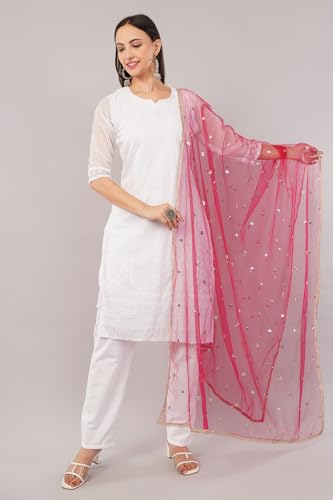 Image of Net Butti Dupatta for Women | Golden Lace Border Chunni | Butti Work Odhani | Wedding & Bridal Styling | Lightweight Drape | Kurti & Salwar Suit