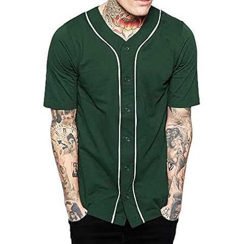 Hat and Beyond Mens Baseball Button Down Jersey Hipster Hip Hop T Shirts - green - Medium Cover