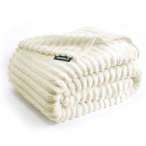 La Mejor Recopilación de Cobertores selene - 5 favoritos. 49 Dreamlab Cobija Individual Afelpada Flannel de Rayas Ultra Suave | Blanket Cobertor Polar Invierno para Cama o Manta para Sofa | Frazada Calientita, Hipoalergénica | Colcha Marfil