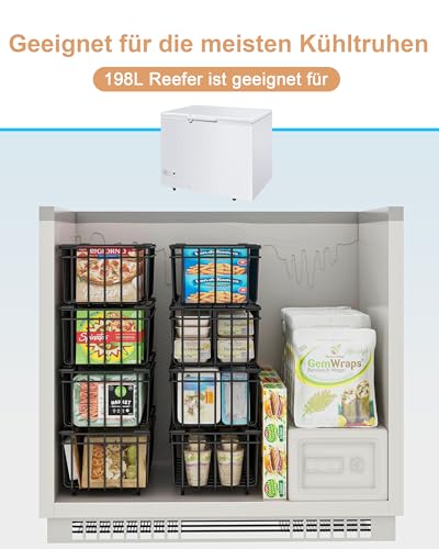 UMDONX 6er Gefriertruhe Körbe Schwarz - Griff Stapelbar GefrierköRbe,Schneller Überblick, einfacher Zugriff, für 198L TiefküHltruhe,Gefrorene Zutaten organisieren(37x18x15cm)