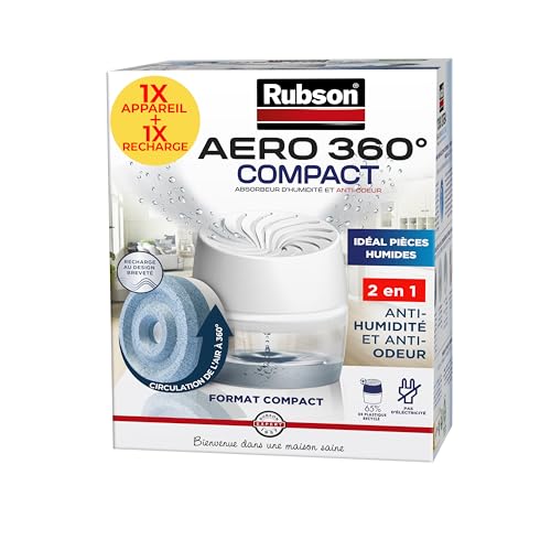 Rubson – Aero 360° Absorbeur d'humidité Compact (1 appareil + 1 recharge de 450 g) – Déshumidificateur d'air anti-odeur – Absorbeur anti-humidité &...