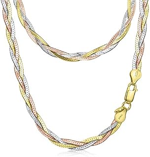 Amberta Women's 925 Sterling Silver Braided Herringbone Chain Necklace (Length 18 inch)