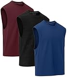 Soja Essentials Paquete de 3 camisetas musculosas para hombre, sin mangas, para gimnasio, entrenamiento, secado rápido, absorbe la humedad, camiseta deportiva para fitness, Negro/Rojo Oscuro/Azul